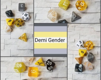 Demi Gender flag 16mm dnd dice, hand chosen, curated set of polyhedral gaming dice, DnD dice set, RPG dice, LGBTQ dice, Gray ace dice