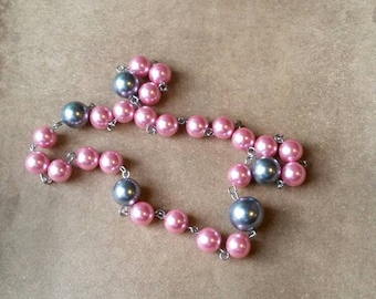 UU prayer beads, Unitarian Universalist prayer beads, stainless steel, pink and gray glass pearls, UU chaplet, UU prayer aid