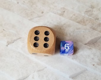 Koplow Games 30mm d6, wooden 30mm d6, oversized d6, extra large sized d6, dnd dice, rpg dice, massive d6 dice, X large d6, mega titan