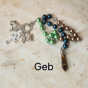 Geb prayer beads, Egyptian God prayer beads, hand-wired, beautiful beads, silver-toned charms, Egyptian, Kemetic