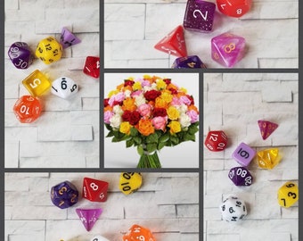 Sets of 7 Mother's Day16mm dnd dice, polyhedral gaming dice, DnD dice set, D and D dice, gaming dice, curated sets, rose colors