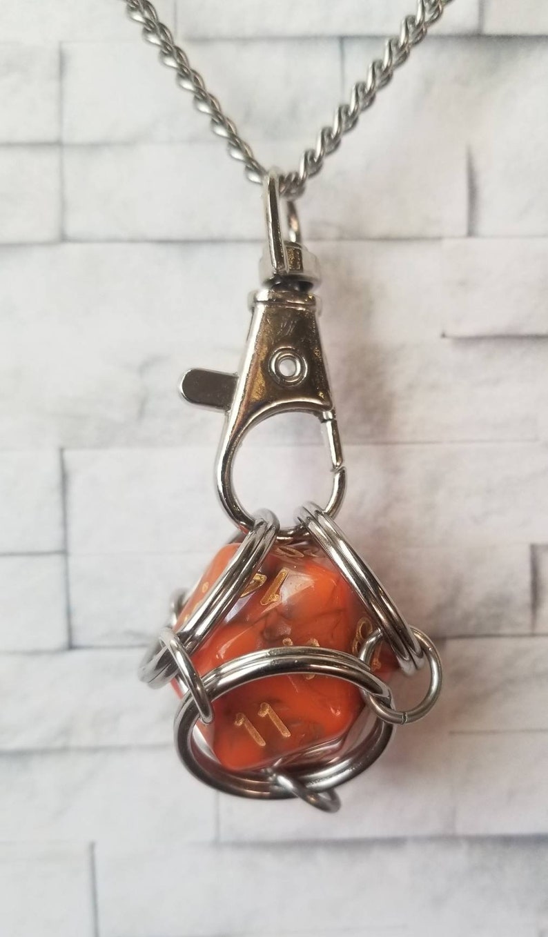 split ring cage d20 pendant, dnd dice jewelry removable d20 necklace dice jail necklace Captive dice jewelry