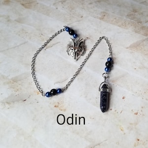 Odin pendulum, God pendulums, divination, dowsing pendulum, beaded pendulum, gemstone pendulum, stainless steel chain, Gods, pagan
