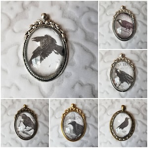 Raven pendant, photo behind glass, raven pendants, glass cabochon, photo jewelry,  photo jewelry, raven necklace, crow jewelry, bird pendant