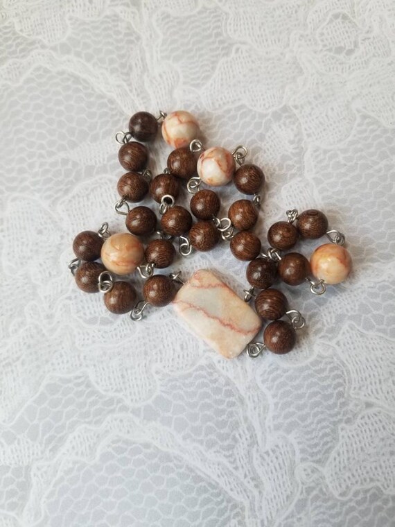 UU Prayer beads, Unitarian Universalist prayer beads, Sandalwood beads, Redline Marble beads, stainless steel, hand wired, fragrant wood