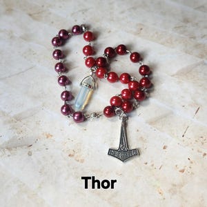 Thor prayer beads, Norse God Thor prayer beads, hand-wired, beautiful beads, silver-toned charms, Norse, Asatru, pagan