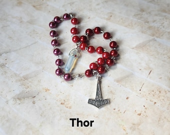 Thor prayer beads, Norse God Thor prayer beads, hand-wired, beautiful beads, silver-toned charms, Norse, Asatru, pagan