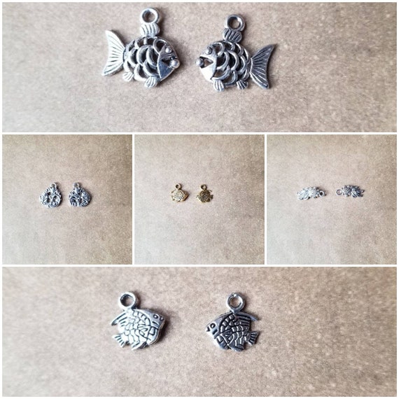 Destash charms, silver or gold metal fish charms, destash fish charms, angel fish, koi, or tiny fish, destash Ocean fish charms