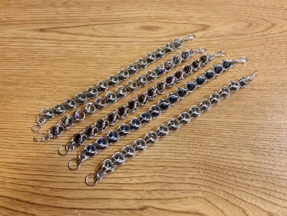 Captive bead bracelet, captured pearl jewelry, chain maille bracelet, silver, Hematite beads, captured beads, Hematite captured beads