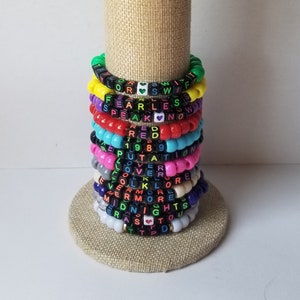 Sets of 12 friendship bracelets, beaded Swiftie bracelets, Eras themed friendship bracelets, stretchy bracelets, swappable concert bracelets