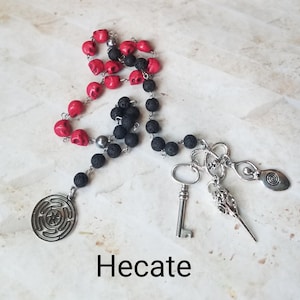 Hecate prayer beads, Hecate Goddess prayer beads, hand-wired, beautiful beads, Amethyst pendulum, silver toned charms, Goddess, Greek, pagan