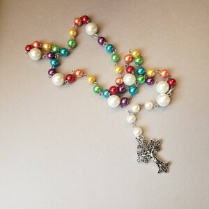 Lutheran prayer beads, Lutheran rosary, rainbow prayer beads, colorful glass pearls, prayer aid, LGBT pride prayer beads, Gothic crucifix