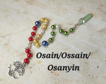 Osain/Ossain/Osanyin Gebetskette, Yorubber Orisha Gebetskette, handgewickelt, wunderschöne Perlen, silberfarbener Charm