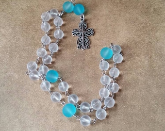 Anglican prayer beads, Methodist rosary, Protestant prayer beads, Episcopal rosary, stainless steel, Winter prayer beads, sea glass, Celtic