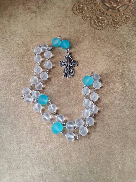 Anglican prayer beads, Methodist rosary, Protestant prayer beads, Episcopal rosary, stainless steel, Winter prayer beads, sea glass, Celtic