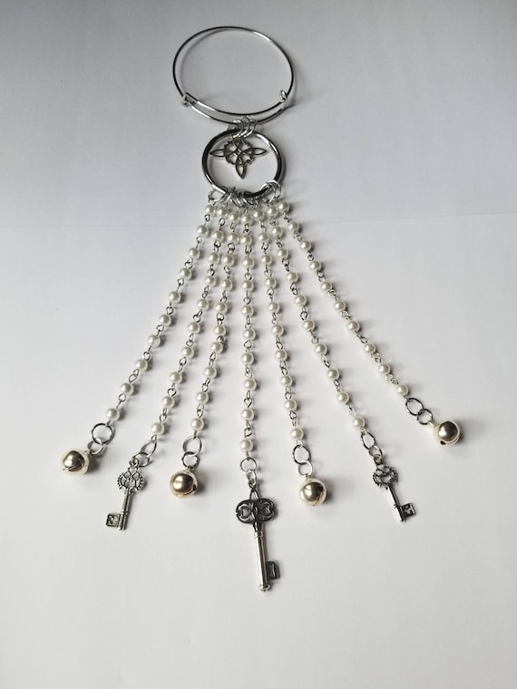 Witch bells, silver witch bells, faerie bells, protection bells, witches protection bells, bells for doors, pearl witches bells,