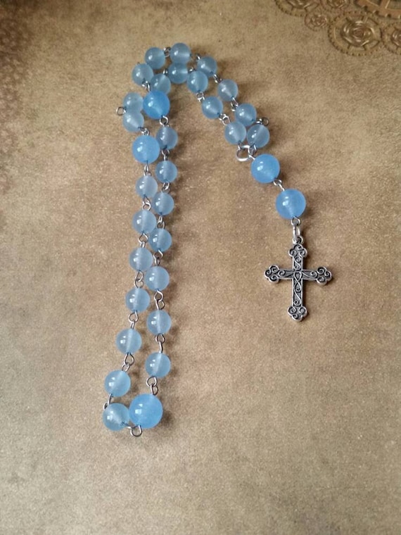 Anglican prayer beads, Methodist rosary, Protestant prayer beads, Episcopal rosary, stainless steel, Winter prayer beads, Malay jade, frozen