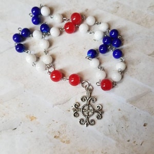 Anglican prayer beads, Patriotic Methodist rosary, Protestant prayer beads, Episcopal rosary, red white and blue Malay jade, stainless steel