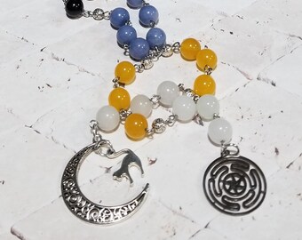 Samhain prayer beads, pagan prayer beads, witches prayer beads, stainless steel, moon phase prayer beads, Malay Jade, Witches familiar,