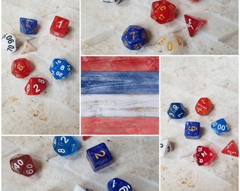 Patriotic 16mm dice sets, American flag dnd dice sets, themed hand picked dnd dice, curated set, polyhedral dice, RPG dice, D and D dice