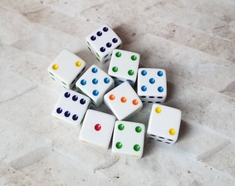 Extra Large 19mm d6, white 19mm d6 dice with rainbow pips, oversized d6, extra large sized d6, dnd d6, dnd dice, rpg dice, X large d6,