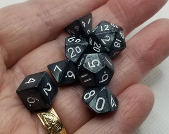 Pearly black 10mm Mini Dnd dice, polyhedral gaming dice, DnD dice set, RPG dice, D and D dice, set of 7 DnD dice, 10mm dice,