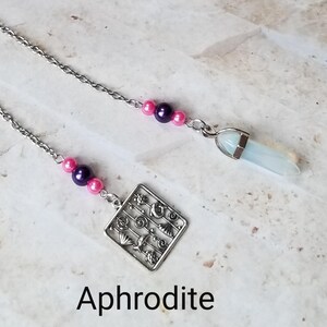 Aphrodite pendulum, Goddess pendulum, divination, dowsing pendulum, beaded pendulum, gemstone pendulum, stainless steel chain, Goddess