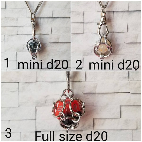 Captive dice jewelry, captured d20 necklace, dice jail necklace, dnd dice jewelry, caged necklace, chain maille, removable
