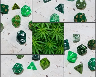 Pot-inspired green 16mm dnd dice sets, Kush dnd dice sets, themed hand picked dnd dice, curated set, polyhedral dice, RPG dice, D and D dice