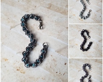 Captive bead bracelet, captured pearl jewelry, chain maille bracelet, captive pearl bracelet, caged bead bracelet, aluminum jump rings