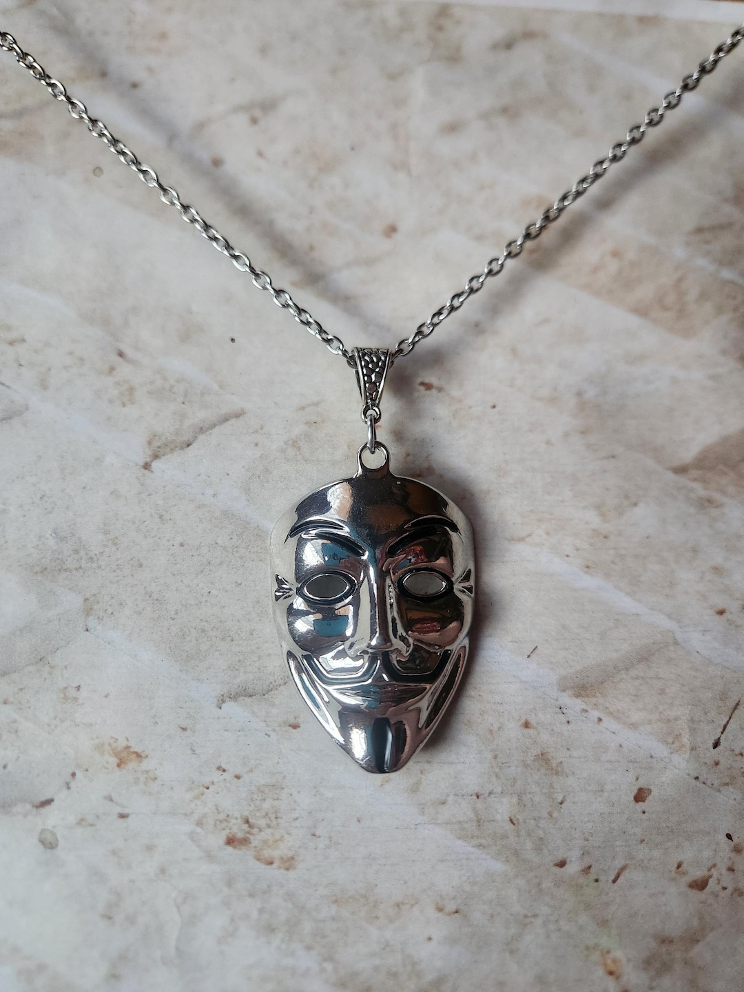 Anonymous Chain Silver-toned Metal Anonymous Mask Pendant Necklace With a Stainless ...