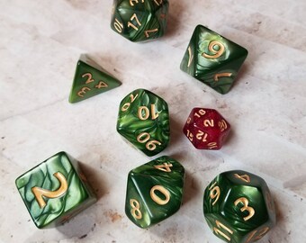 25mm Titan dice, green pearl dnd dice, polyhedral gaming dice, DnD dice set, RPG dice, big dice, D and D dice, gaming dice, green and gold