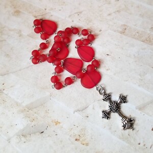 Anglican prayer beads, Episcopal, Protestant prayer beads, Methodist rosary, stainless steel, red sea glass, recycled glass, ornate cross