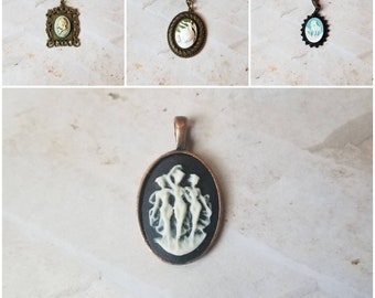 Cameo pendant, cameo necklace, mermaid cameo pendant, cat cameo pendant, unicorn cameo pendant, Three Graces cameo pendant, great gift idea