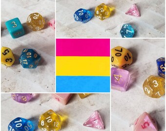 Pansexual flag 16mm dnd dice, hand chosen, curated set of polyhedral gaming dice, DnD dice set, RPG dice, LGBTQ dice