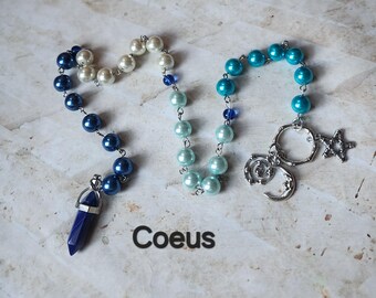 Coeus prayer beads, Greeco-Roman deity prayer beads, hand-wired, stainless steel, silver-toned charms, Greek, Roman