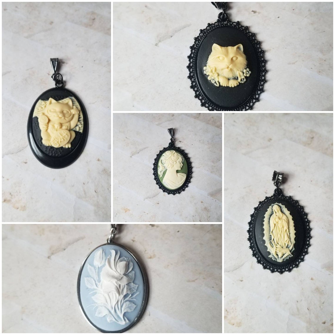 Mikovivi Gothic Katze Anhänger Halskette - Vintage Kamee Schmuck