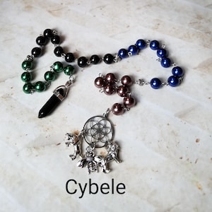 Cybele prayer beads, Goddess prayer beads, hand-wired, beautiful beads, silver toned charms, Greek, Goddess, pagan