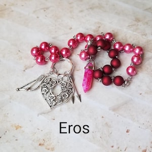 Eros prayer beads, Greek God Eros prayer beads, hand-wired, beautiful beads, silver-toned charms, Greek, pagan