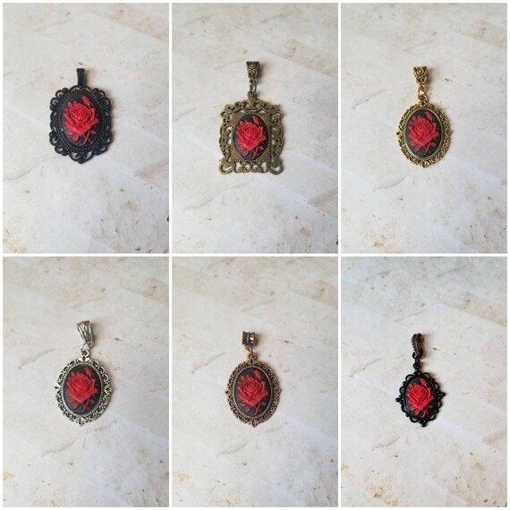 Rose cameo pendant, rose cameo necklace, red rose cameo, Goth cameo necklace, red rose cameo pendant, floral cameo pendant, cameo jewelry