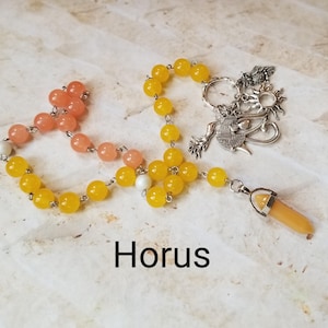 Horus prayer beads, Egyptian God prayer beads, hand-wired, beautiful beads, silver-toned charms, Egyptian, pagan