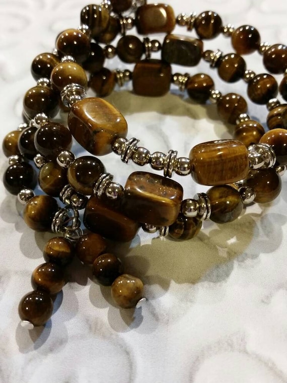 Lutheran rosary bracelet, Lutheran prayer bracelet, memory wire bracelet, wrap bracelet, Tiger's Eye gemstone beads, reversible cross