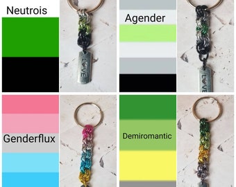 LGBT Pride keychain, chain maille, pride flag colors keychain, flag keychains, LGBTQ pride, LGBT keychain, gender, sexuality, 16 choices