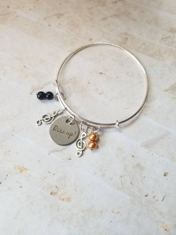 Hamilton bangle, Hamilton charm bracelet, silver metal bangle, expandable bangle, Rise Up charm bracelet, Hamilton musical, charm bangle