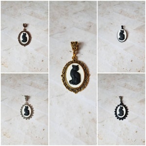 Cat cameo pendant, cat cameo necklace, black  cat cameo, kitty cameo necklace, black  kitty necklace, cat jewelry,  Witches familiar cameo