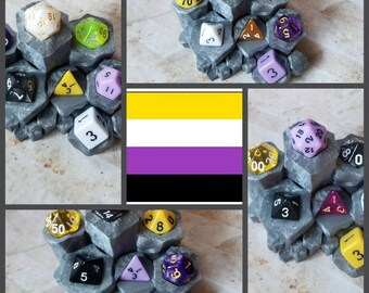 Nonbinary flag 16mm dnd dice, hand chosen, curated set of polyhedral gaming dice, DnD dice set, RPG dice, LGBTQ dice