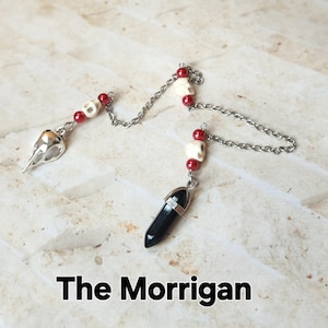 The Morrigan pendulum, Goddess pendulum, divination, dowsing pendulum, beaded pendulum, gemstone pendulum, stainless steel chain, Goddess