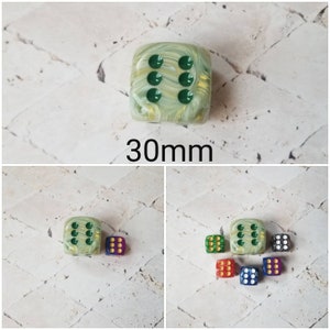 30mm Chessex Marble dice, Chessex 30mm die, green with green pips, dice, mega titan d6, dnd dice, extra d6 dice, Chessex Marbled dice