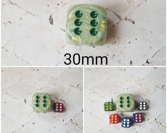 30mm Chessex Marble dice, Chessex 30mm die, green with green pips, dice, mega titan d6, dnd dice, extra d6 dice, Chessex Marbled dice