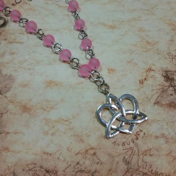 Sea glass day collar, pink sea glass beads, discreet day collar, symbolic jewelry, BDSM collar, submissive collar, silver, infinite heart